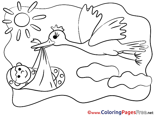Sun Stork Baby download Colouring Sheet free
