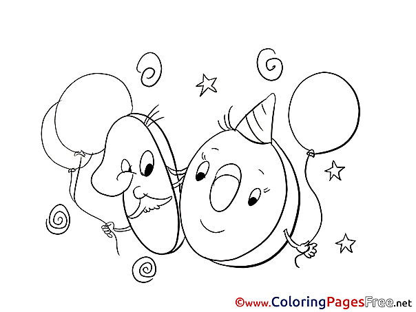 10 Years Balloons printable Coloring Pages Happy Birthday