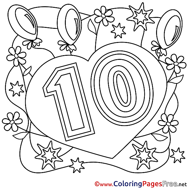 10 Years Congratulation Colouring Sheet Happy Birthday