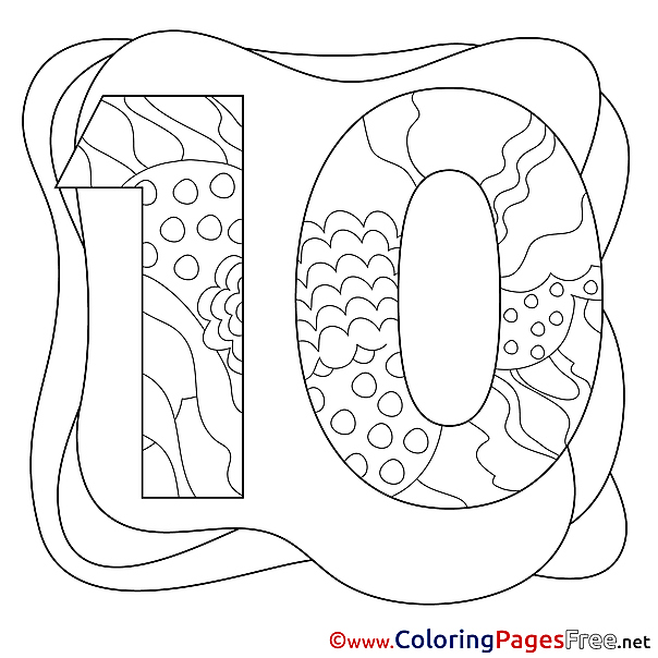 10 Years for Kids Happy Birthday Colouring Page