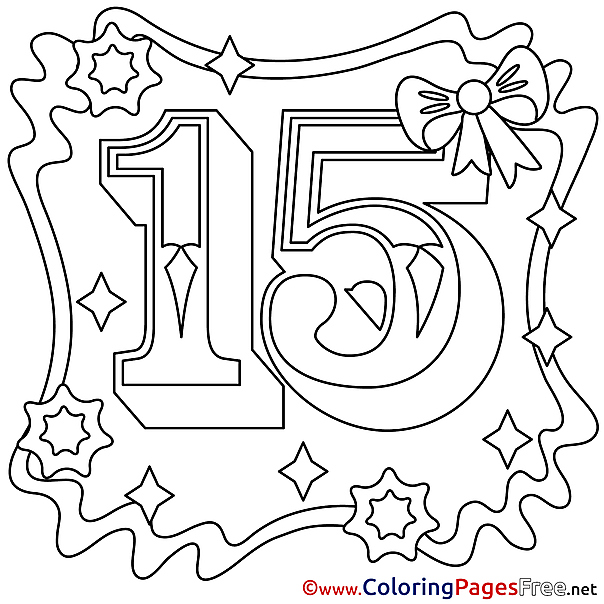 15 Years Kids Happy Birthday Coloring Page