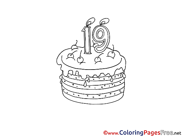 19 Years Cake printable Happy Birthday Coloring Sheets