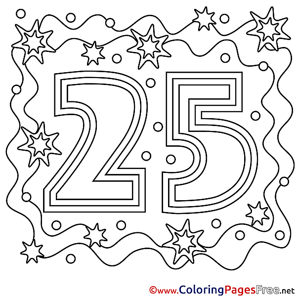 25 Years Colouring Page Happy Birthday free