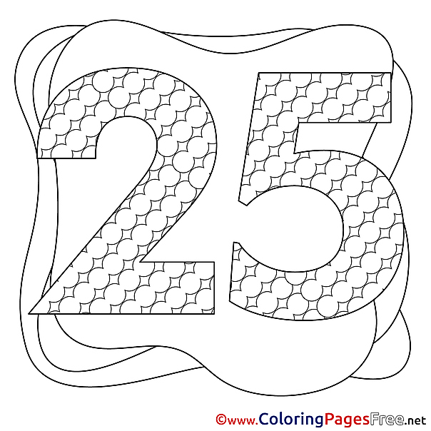 25 Years Happy Birthday Colouring Sheet free