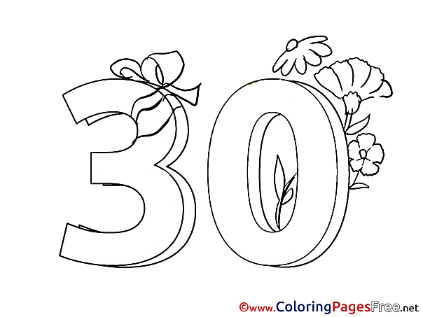 30 Years Flowers Kids Happy Birthday Coloring Page