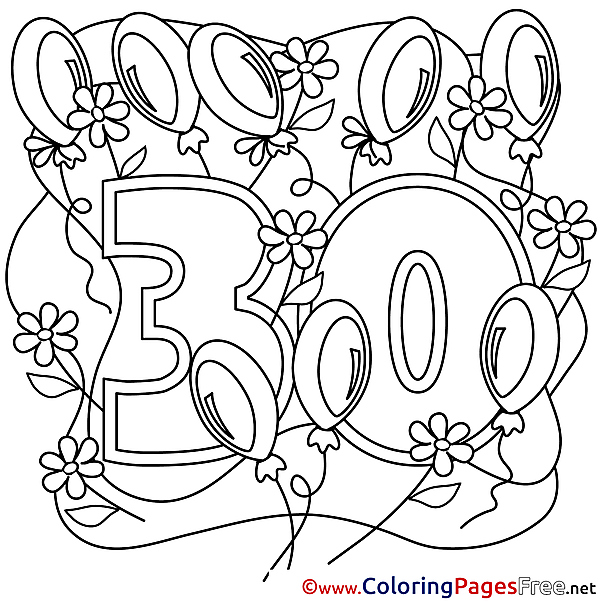 30 Years for Kids Happy Birthday Colouring Page