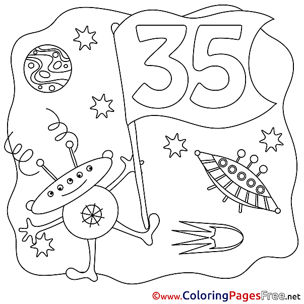 35 Years Space Colouring Page Happy Birthday free