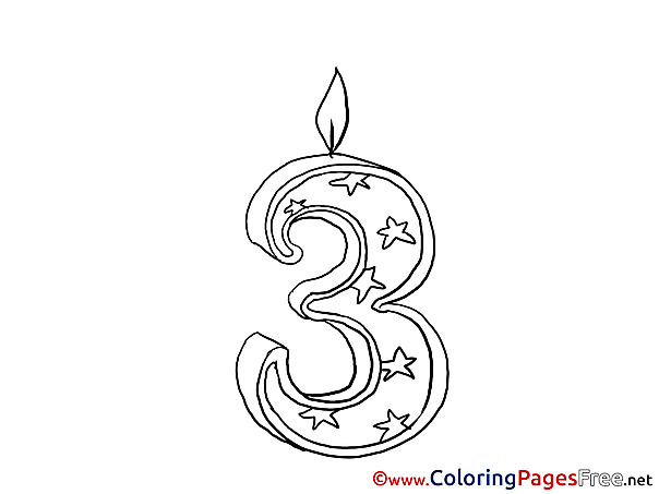 3 Years Candle Happy Birthday free Coloring Pages