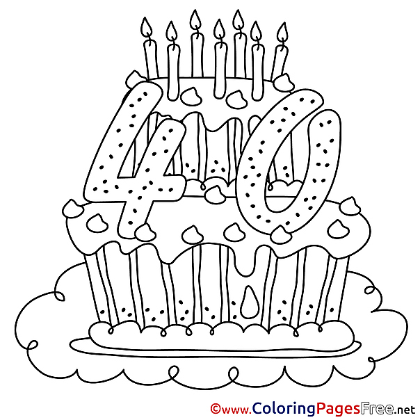 40 Years Cake free Happy Birthday Coloring Sheets