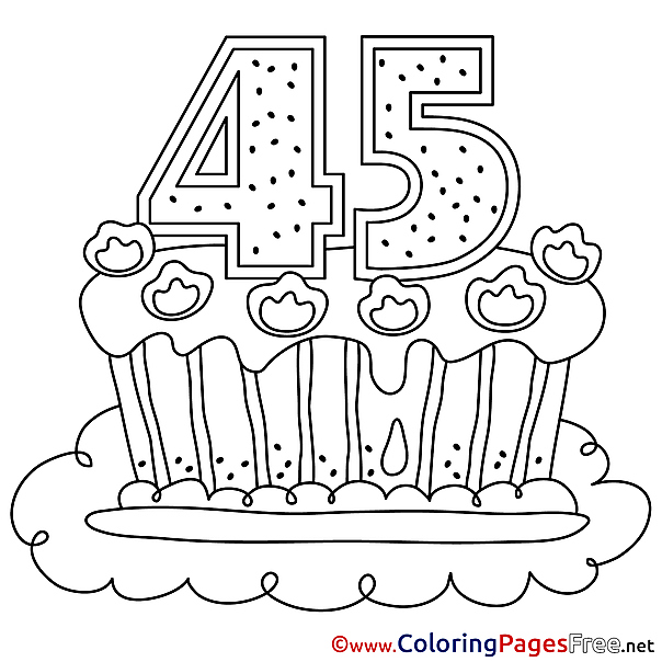 45 Years Cake Happy Birthday Colouring Sheet free