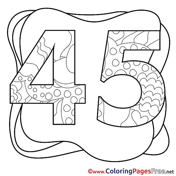 45 Years printable Coloring Pages Happy Birthday