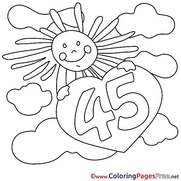45 Years Sun printable Coloring Pages Happy Birthday
