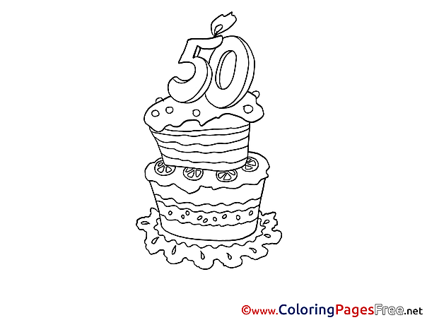 50 Years Cake Colouring Page Happy Birthday free