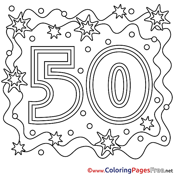 50 Years Children Happy Birthday Colouring Page