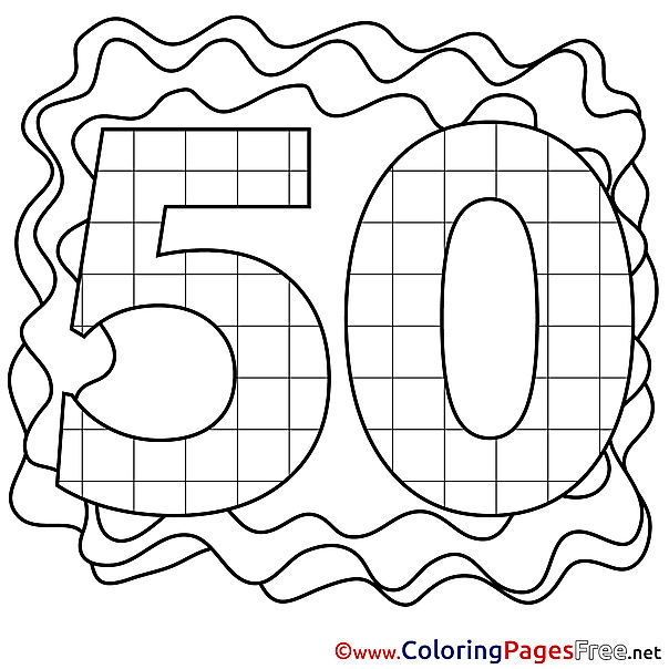 50 Years free Colouring Page Happy Birthday