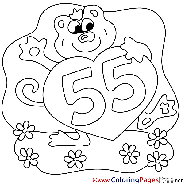 55 Years Happy Birthday Colouring Sheet free