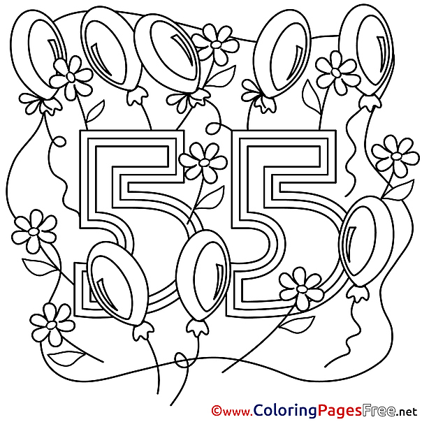 55 Years Happy Birthday free Coloring Pages