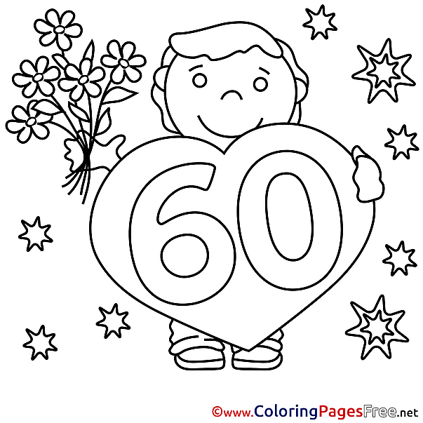 60 Years Bouquet Children Happy Birthday Colouring Page 60 Years Bouquet Children Happy Birthday Colouring Page