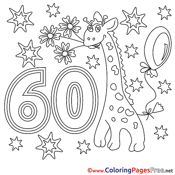 60 Years printable Happy Birthday Coloring Sheets