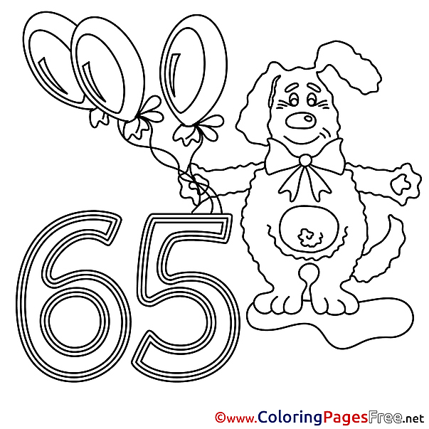 65 Years Dog Happy Birthday free Coloring Pages