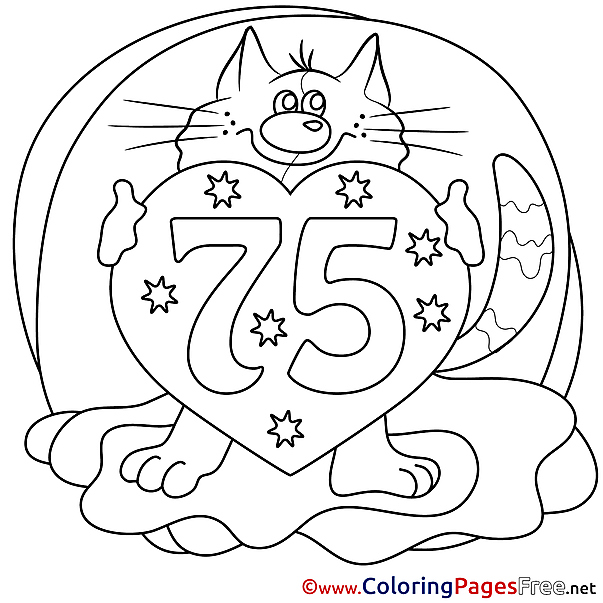 75 Years Cat Coloring Pages Happy Birthday for free