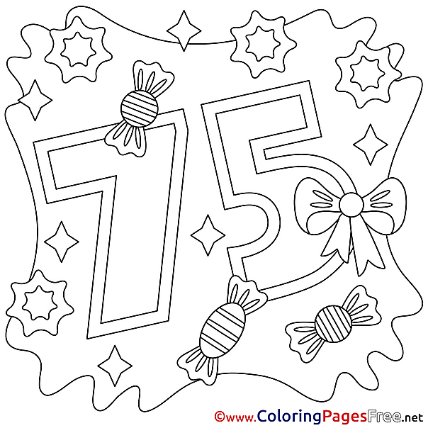 75 Years free Colouring Page Happy Birthday