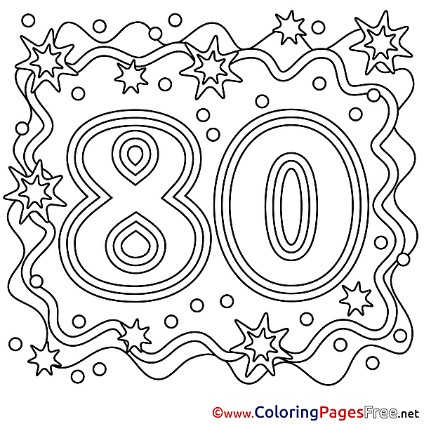 80 Years Coloring Sheets Happy Birthday free