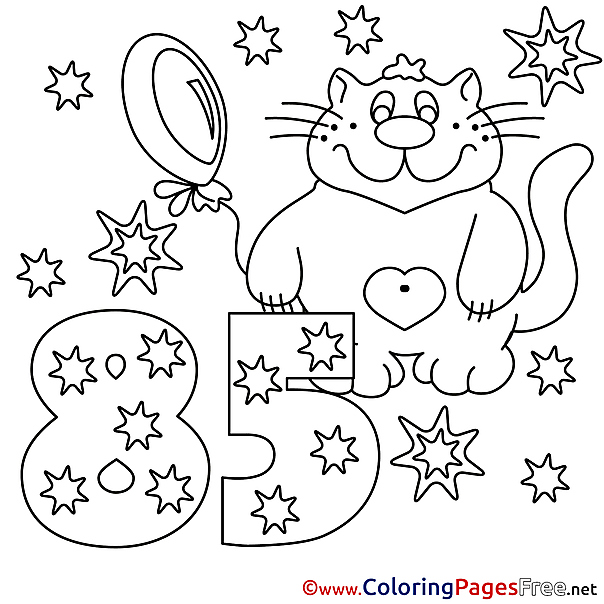 85 Years Cat Kids Happy Birthday Coloring Pages