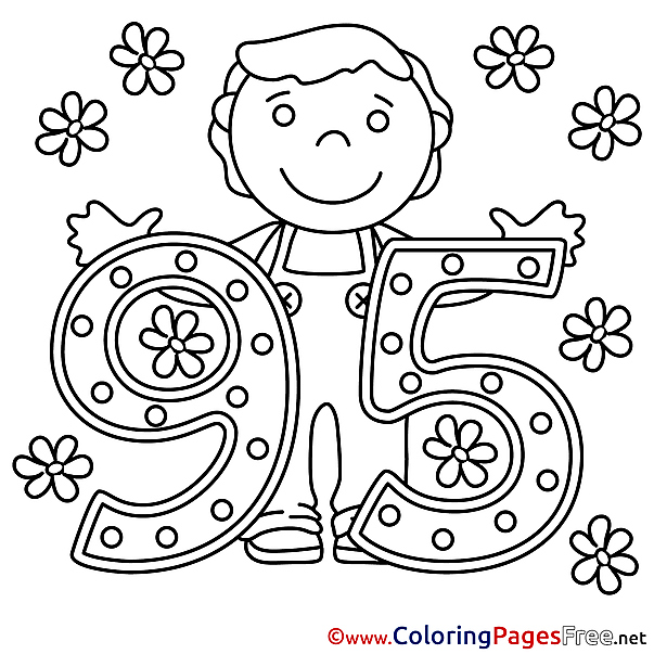 95 Years Flowers download Happy Birthday Coloring Pages