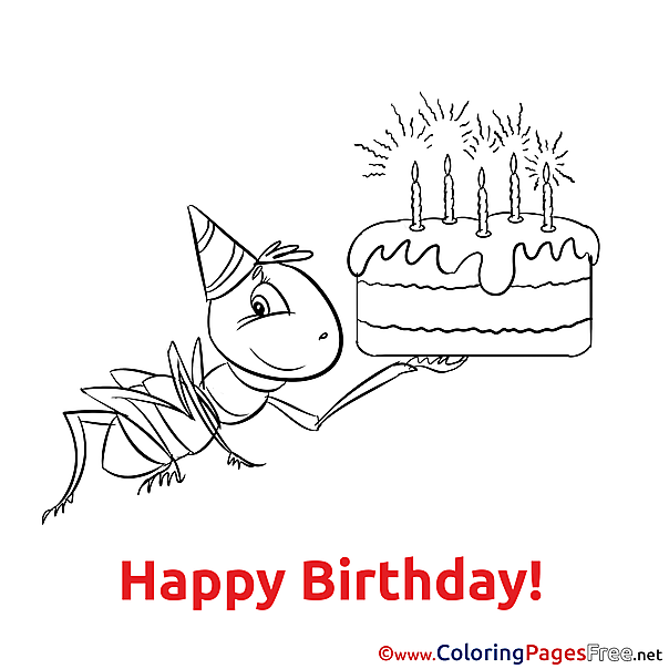 Ant Cake Happy Birthday Colouring Sheet free