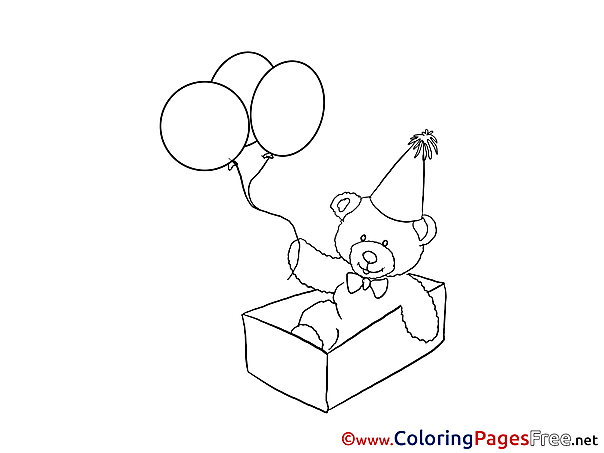 Balloons Bear Children Happy Birthday Colouring Page