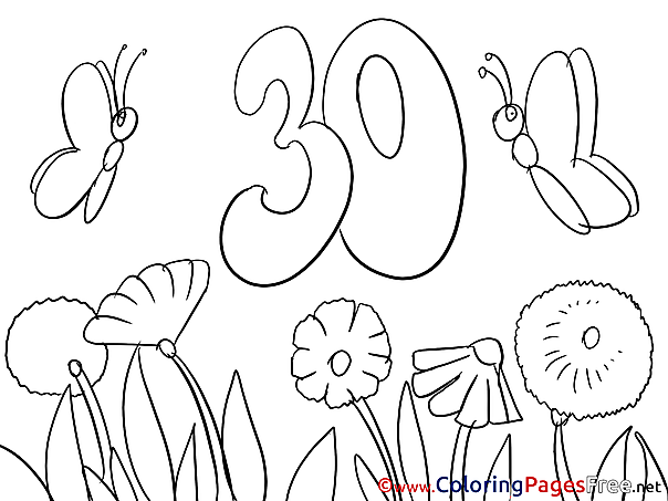 Butterflies 30 Years Colouring Sheet Download Happy Birthday Butterflies 30 Years Colouring Sheet Download Happy Birthday