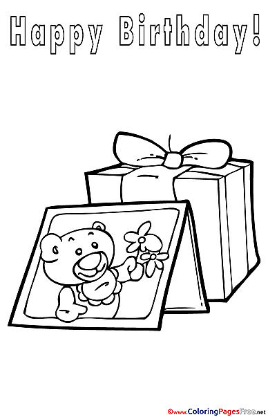 Card Bear Children Happy Birthday Colouring Page