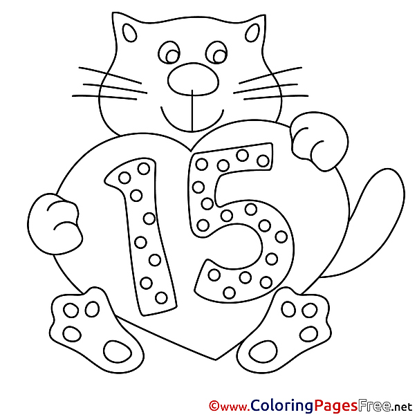 Cat 15 Years download Happy Birthday Coloring Pages