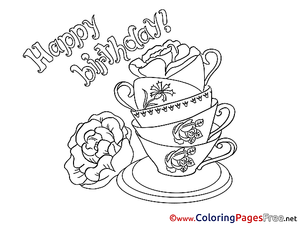 Cups Kids Happy Birthday Coloring Page