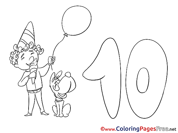 Dog Boy 10 Years free Happy Birthday Coloring Sheets