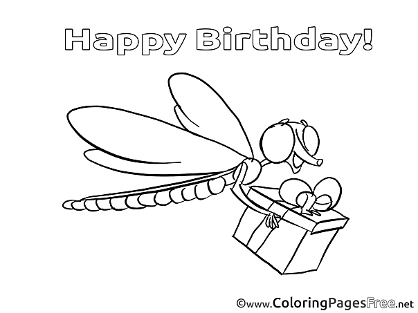 Dragonfly for Kids Happy Birthday Colouring Page