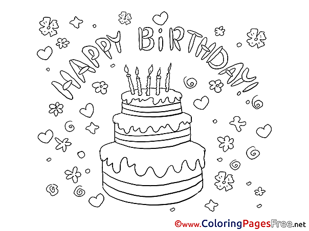 Flowers Cake printable Happy Birthday Coloring Sheets