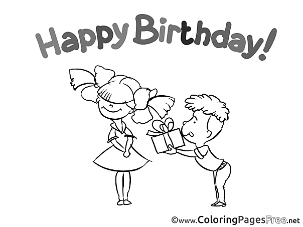 Gift Children Happy Birthday Colouring Page