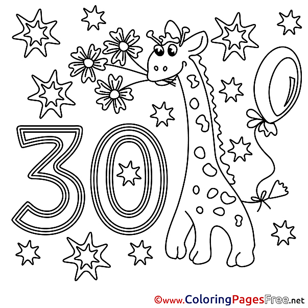 Giraffe 30 Years Happy Birthday Coloring Pages download