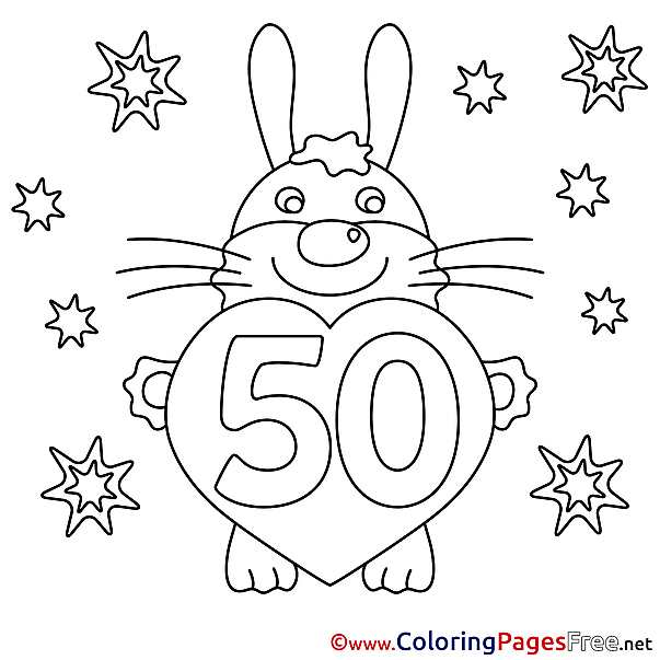 Hare 50 Years free Happy Birthday Coloring Sheets