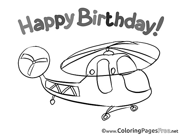 Helicopter Kids Happy Birthday Coloring Page