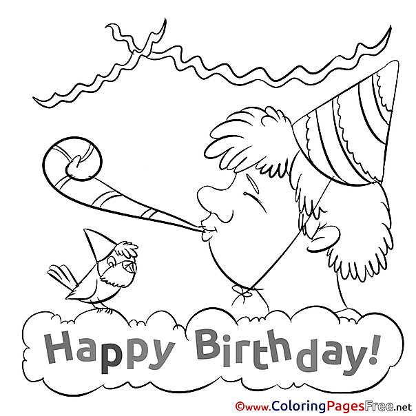 Horn Boy Bird printable Coloring Pages Happy Birthday