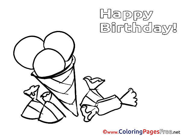 Ice Cream Colouring Sheet download Happy Birthday