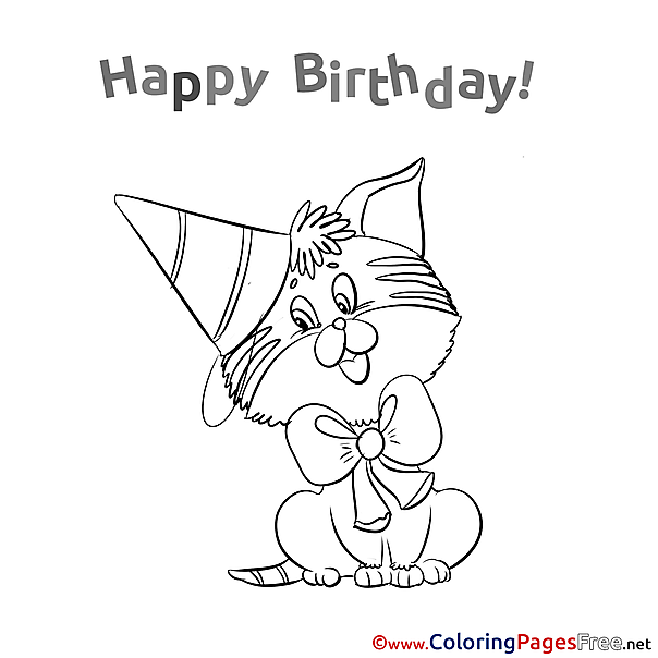 Kitten Kids Happy Birthday Coloring Page