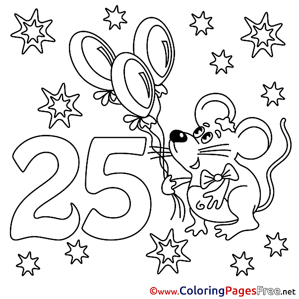 Mouse 25 Years Kids Happy Birthday Coloring Page
