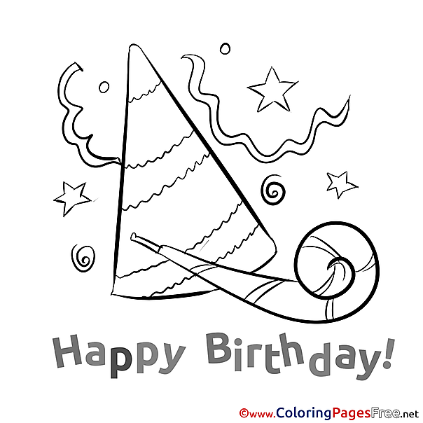 Party Hat for Kids Happy Birthday Colouring Page