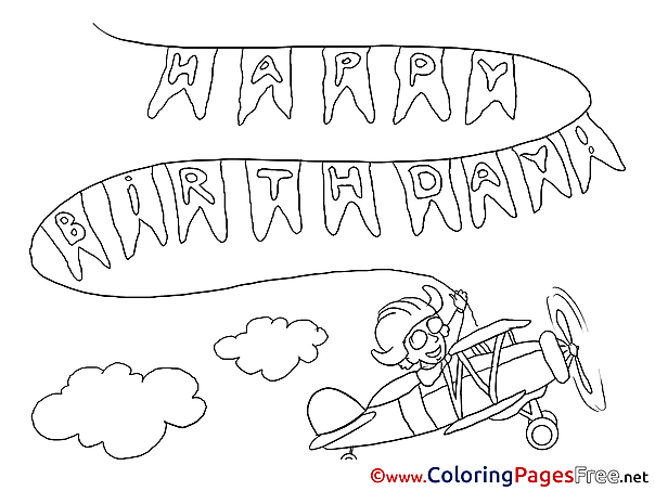 Plane Coloring Pages Happy Birthday for free