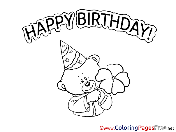 Teddy Bear free Colouring Page Happy Birthday