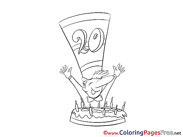 Twenty Years Cake Happy Birthday Coloring Pages free